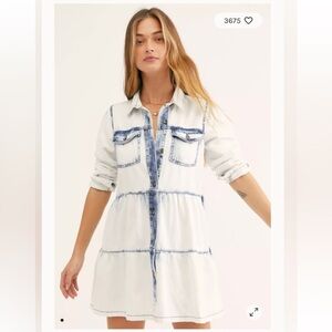 Free People Nicole Denim Shirtdress in a light wash with a tiered